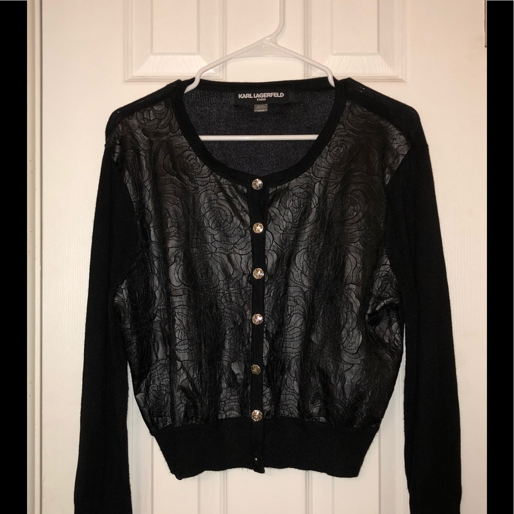 Karl Lagerfeld crop sweater leather rose cut out